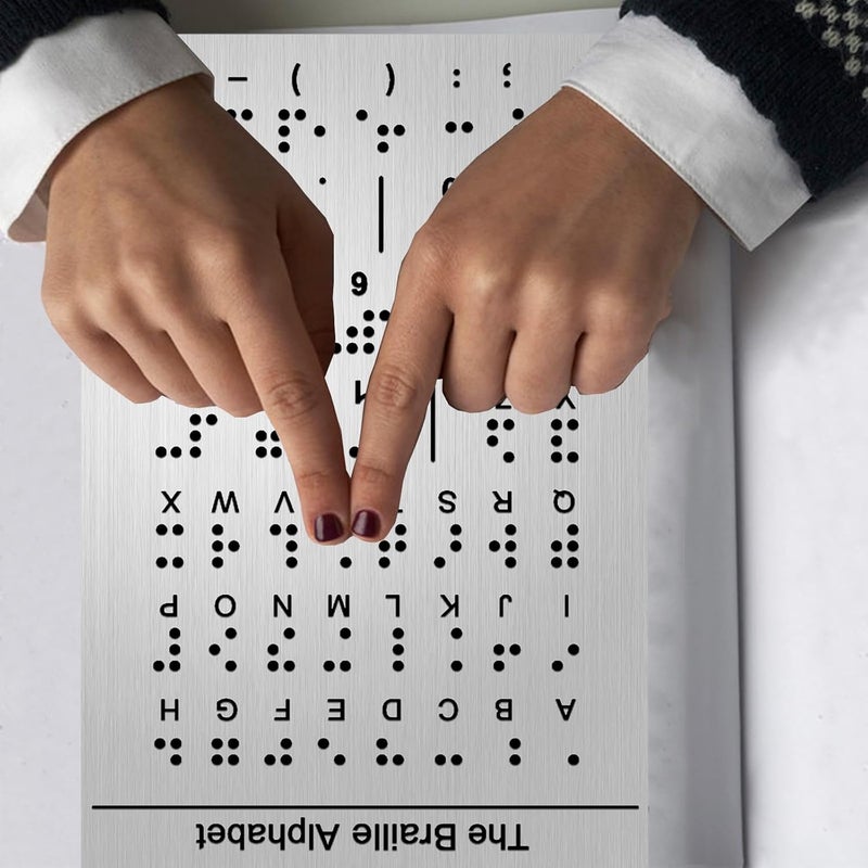 Blirik Braille Alphabet Board, English Alphabet, Numbers & Punctuation with Raised Dots,Braille Learning for Beginners, Braille Teaching Aid for Blind Children, Adults-7.5 x 5 inches, Silver - Image 5